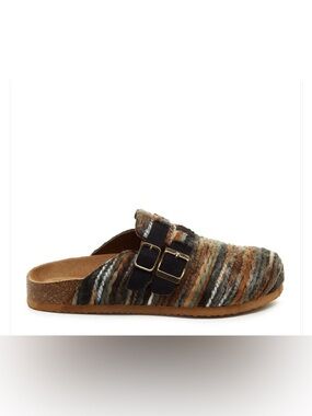 Sz 10 Rocket Dog Striped Wool Slip-On Clog with Double Buckles - Multicolor